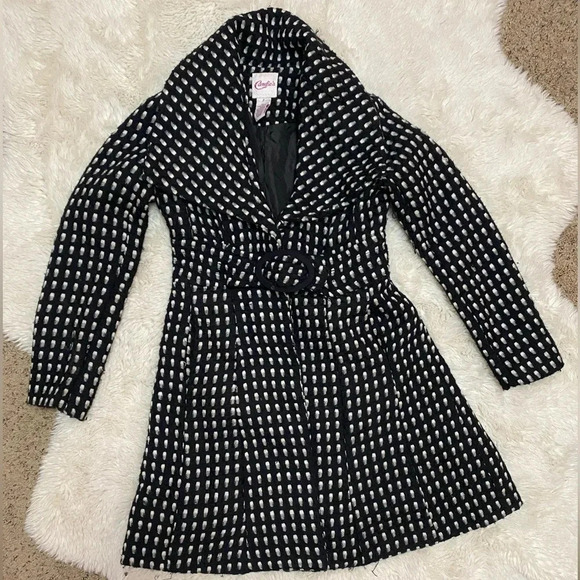 Candies fit and flare with buttons and belt black and white  coat size small - Picture 1 of 13